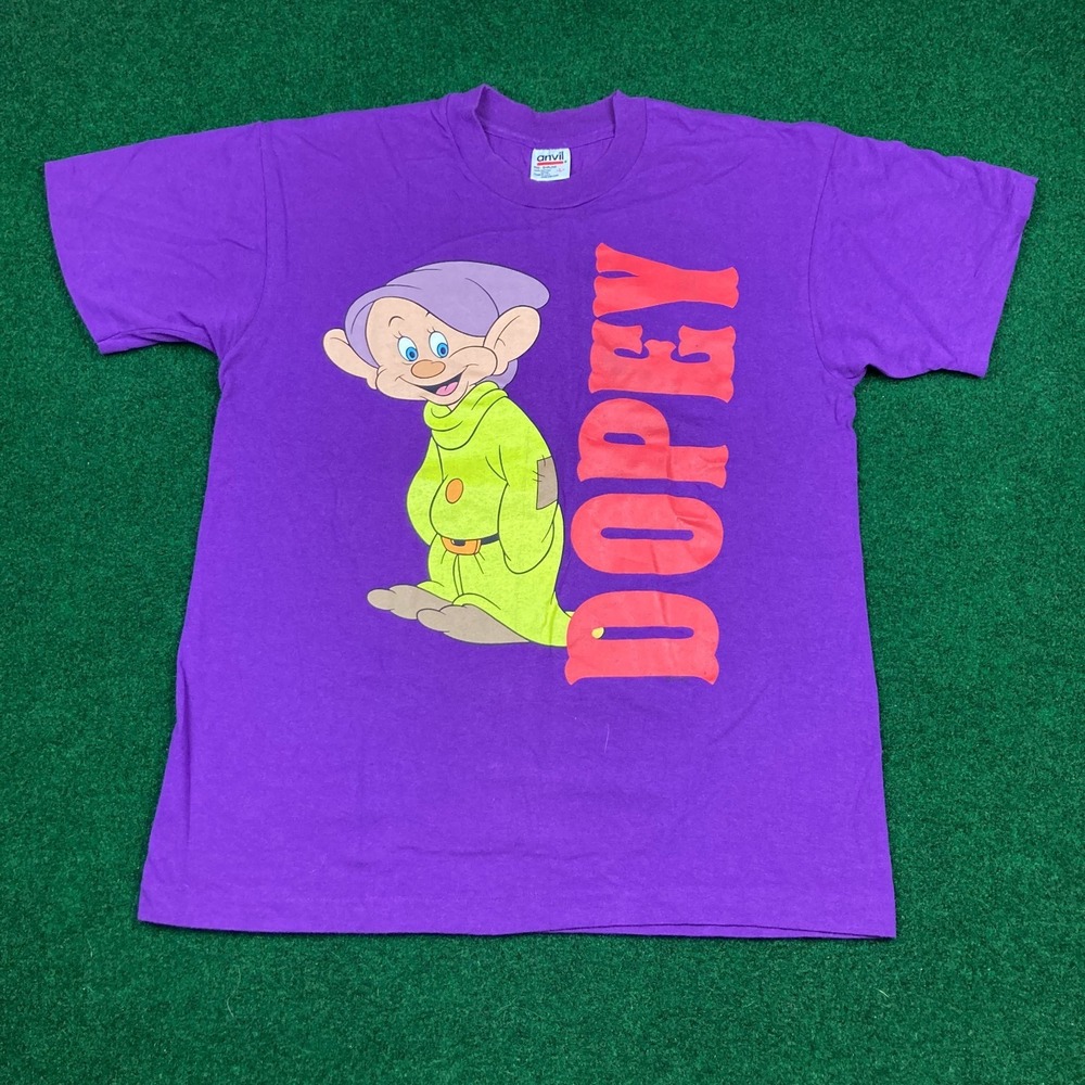 Vintage Dopey Shirt Mens L Purple Snow White Dwarf Cartoon Promo Big Print 90s - Picture 2 of 12